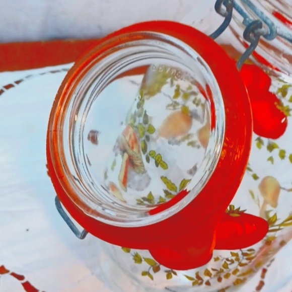 Vtg 1960,S Glass Jar Canister  Peppers Mushrooms France Niveau De Remplissage - Picture 9 of 10